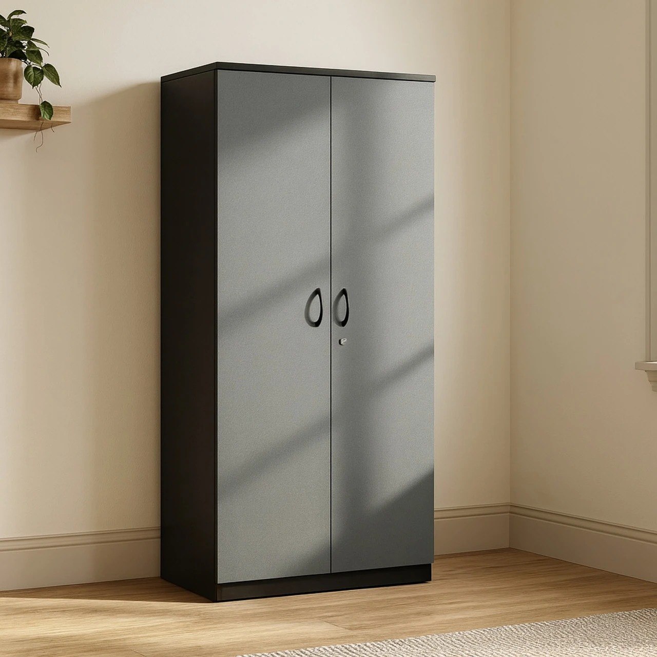 Home Full Eric Engineered Wood 2 Door Wardrobe (Grey, Knock Down) – Compact Modern Wooden Wardrobe with Spacious Storage