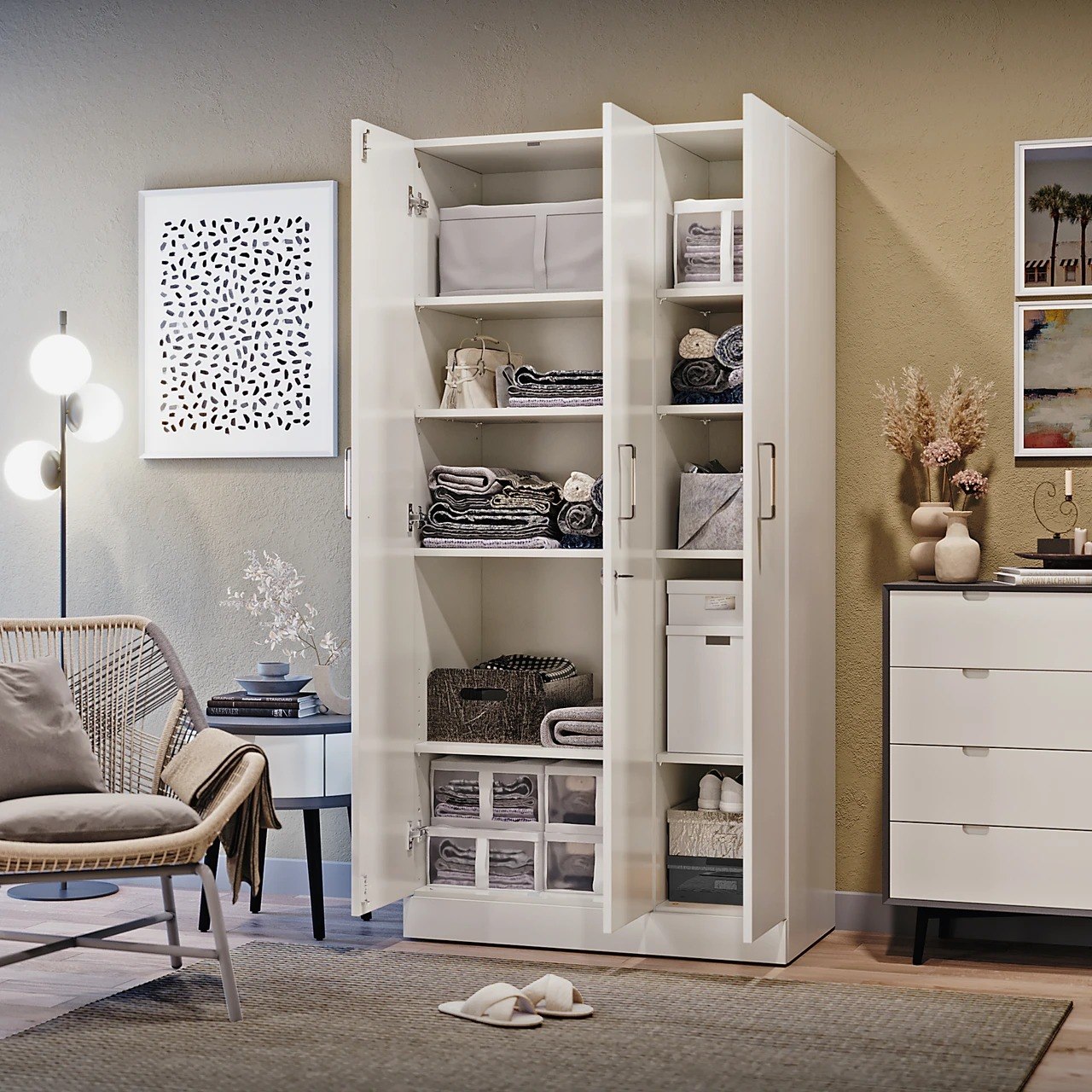 Wakefit Twill Engineered Wood 3 Door Wardrobe | Frosty White Finish | Spacious Storage with Hanging Space | Knock Down Design